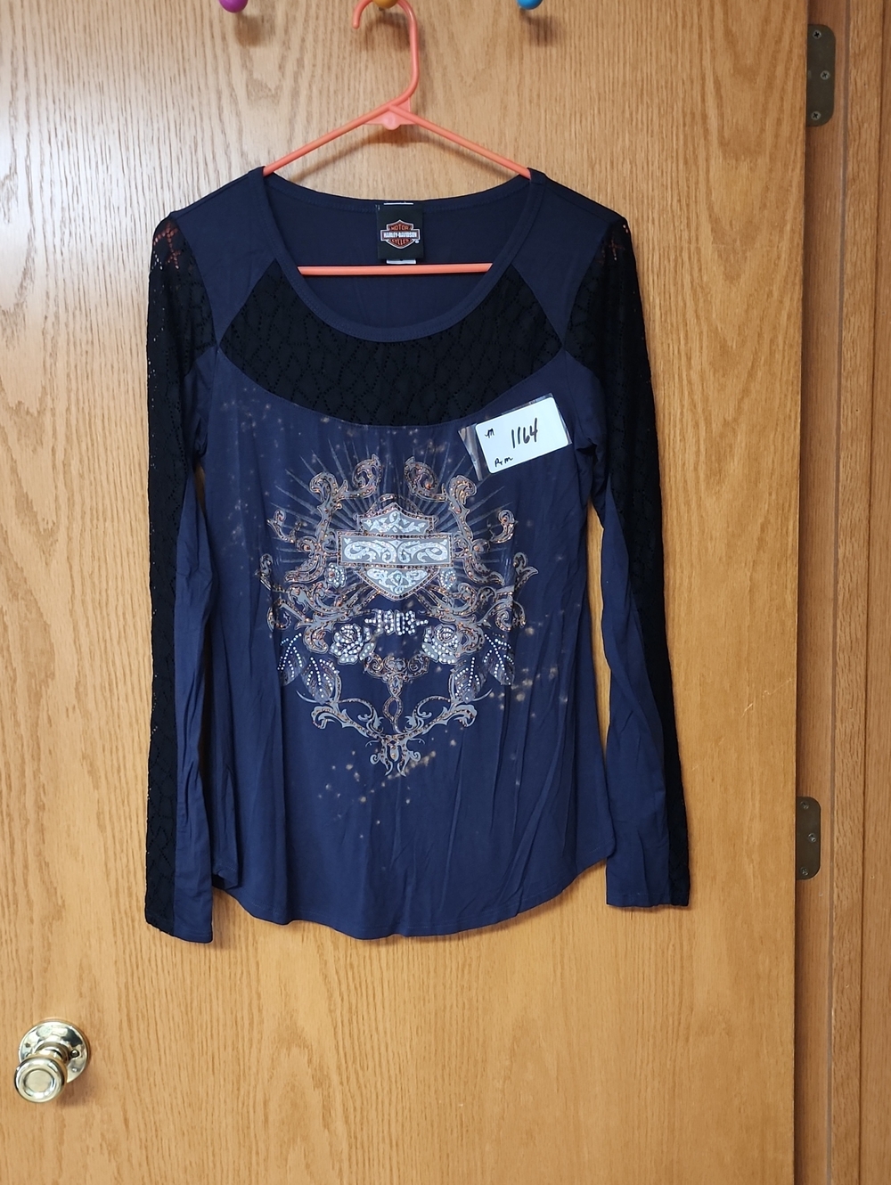 Harley-Davidson Navy Long-Sleeve Lace Accent Graphic Tee Womens M number 1164